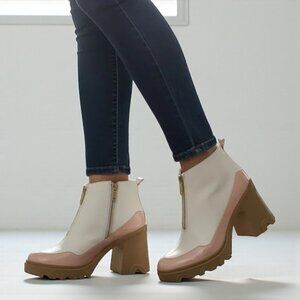 Sorel Brex Waterproof Rubber Sole Block Heel Front Zip Closure Chelsea Boot NWOB